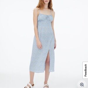 Aeropostale Light Blue Floral Midi Dress with Front Slit Sz M spaghetti strap
